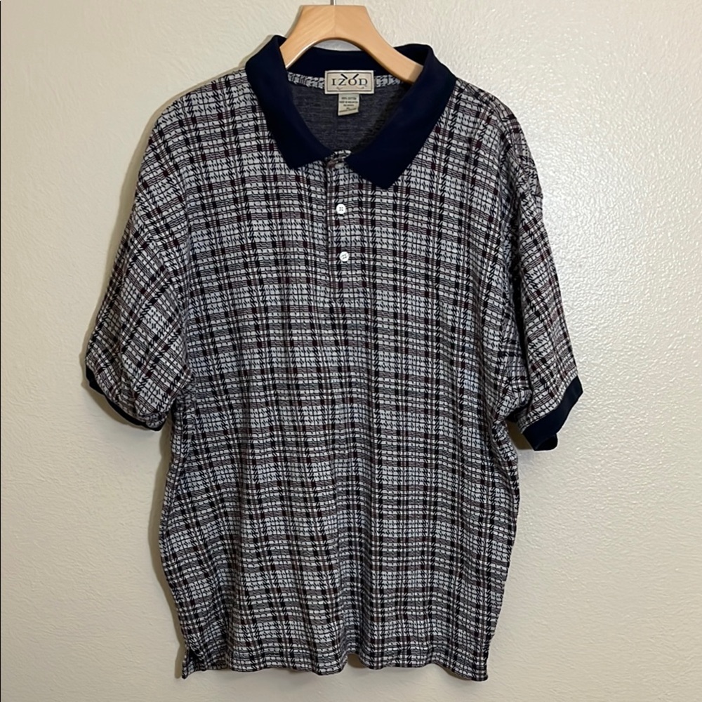 IZOD Golf Checkered Cotton Short Sleeve Polo Shirt